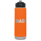 Laser etched orange 20 oz vacuum insulated water bottle with 'Dad Tools' design