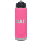 Laser etched pink 20 oz vacuum insulated water bottle with 'Dad Tools' design