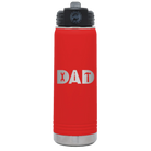 Laser etched red 20 oz vacuum insulated water bottle with 'Dad Tools' design