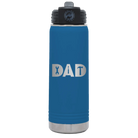 Laser etched royal blue 20 oz vacuum insulated water bottle with 'Dad Tools' design