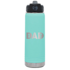 Laser etched teal 20 oz vacuum insulated water bottle with 'Dad Tools' design