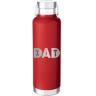 Laser etched red 24 oz vacuum insulated water bottle with 'Dad Tools' design