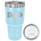 Laser etched light blue 30 oz vacuum insulated tumbler with 'Dad Tools' design