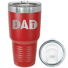 Laser etched red 30 oz vacuum insulated tumbler with 'Dad Tools' design