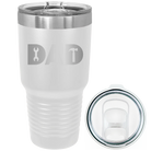 Laser etched white 30 oz vacuum insulated tumbler with 'Dad Tools' design