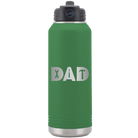 Laser etched green 32 oz vacuum insulated water bottle with 'Dad Tools' design
