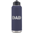 Laser etched navy 32 oz vacuum insulated water bottle with 'Dad Tools' design