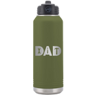 Laser etched olive green 32 oz vacuum insulated water bottle with 'Dad Tools' design