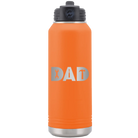 Laser etched orange 32 oz vacuum insulated water bottle with 'Dad Tools' design
