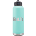 Laser etched teal 32 oz vacuum insulated water bottle with 'Dad Tools' design