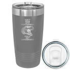 Laser etched dark gray 20 oz vacuum insulated tumbler with 'Daddysaurus' design