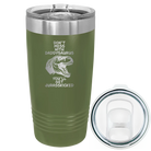 Laser etched olive green 20 oz vacuum insulated tumbler with 'Daddysaurus' design