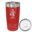 Laser etched red 20 oz vacuum insulated tumbler with 'Daddysaurus' design
