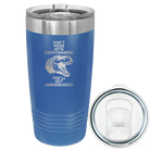 Laser etched royal blue 20 oz vacuum insulated tumbler with 'Daddysaurus' design