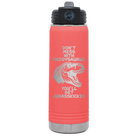 Laser etched coral 20 oz vacuum insulated water bottle with 'Daddysaurus' design