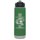 Laser etched green 20 oz vacuum insulated water bottle with 'Daddysaurus' design