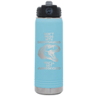 Laser etched light blue 20 oz vacuum insulated water bottle with 'Daddysaurus' design