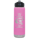 Laser etched light purple 20 oz vacuum insulated water bottle with 'Daddysaurus' design