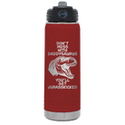 Laser etched maroon 20 oz vacuum insulated water bottle with 'Daddysaurus' design