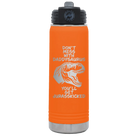 Laser etched orange 20 oz vacuum insulated water bottle with 'Daddysaurus' design