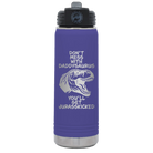 Laser etched purple 20 oz vacuum insulated water bottle with 'Daddysaurus' design