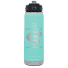 Laser etched teal 20 oz vacuum insulated water bottle with 'Daddysaurus' design