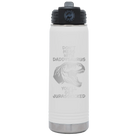 Laser etched white 20 oz vacuum insulated water bottle with 'Daddysaurus' design