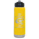 Laser etched yellow 20 oz vacuum insulated water bottle with 'Daddysaurus' design