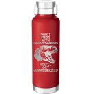 Laser etched red 24 oz vacuum insulated water bottle with 'Daddysaurus' design