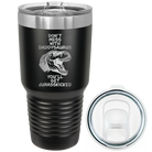 Laser etched black 30 oz vacuum insulated tumbler with 'Daddysaurus' design