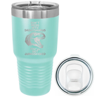 Laser etched teal 30 oz vacuum insulated tumbler with 'Daddysaurus' design