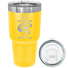 Laser etched yellow 30 oz vacuum insulated tumbler with 'Daddysaurus' design