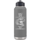 Laser etched dark gray 32 oz vacuum insulated water bottle with 'Daddysaurus' design