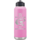 Laser etched light purple 32 oz vacuum insulated water bottle with 'Daddysaurus' design