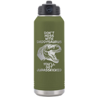 Laser etched olive green 32 oz vacuum insulated water bottle with 'Daddysaurus' design