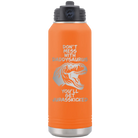 Laser etched orange 32 oz vacuum insulated water bottle with 'Daddysaurus' design