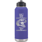 Laser etched purple 32 oz vacuum insulated water bottle with 'Daddysaurus' design