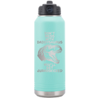 Laser etched teal 32 oz vacuum insulated water bottle with 'Daddysaurus' design