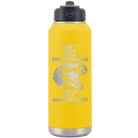 Laser etched yellow 32 oz vacuum insulated water bottle with 'Daddysaurus' design