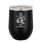 Personalized black 12 oz vacuum insulated wine cup with etched 'Daddysaurus' design