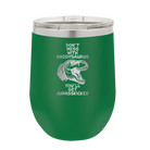 Personalized green 12 oz vacuum insulated wine cup with etched 'Daddysaurus' design