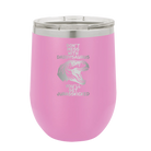 Personalized light purple 12 oz vacuum insulated wine cup with etched 'Daddysaurus' design