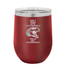 Personalized maroon 12 oz vacuum insulated wine cup with etched 'Daddysaurus' design