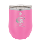 Personalized pink 12 oz vacuum insulated wine cup with etched 'Daddysaurus' design