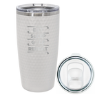 Laser etched white 20 oz golf dimples tumbler with 'Eat Sleep Golf Repeat' design