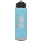 Laser etched light blue 20 oz vacuum insulated water bottle with 'Eat Sleep Golf Repeat' design