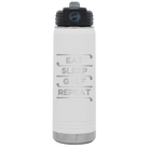 Laser etched white 20 oz vacuum insulated water bottle with 'Eat Sleep Golf Repeat' design