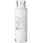 Laser etched white 24 oz vacuum insulated water bottle with 'Eat Sleep Golf Repeat' design
