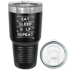 Laser etched black 30 oz vacuum insulated tumbler with 'Eat Sleep Golf Repeat' design