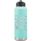 Laser etched teal 32 oz vacuum insulated water bottle with 'Eat Sleep Golf Repeat' design